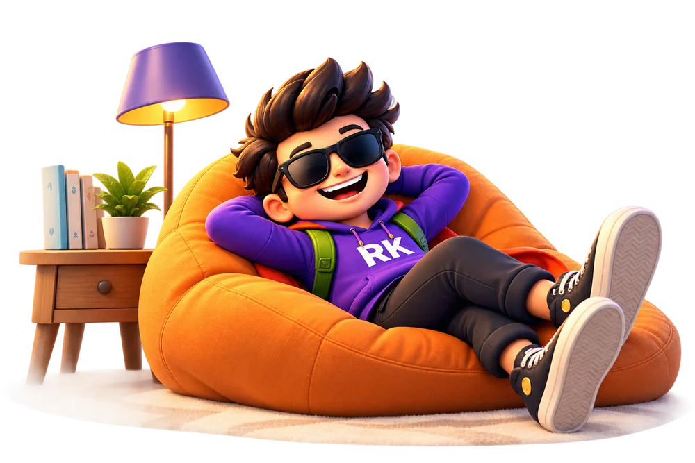 RogerKart mascot relaxing on a bean bag after claiming a free VPN
